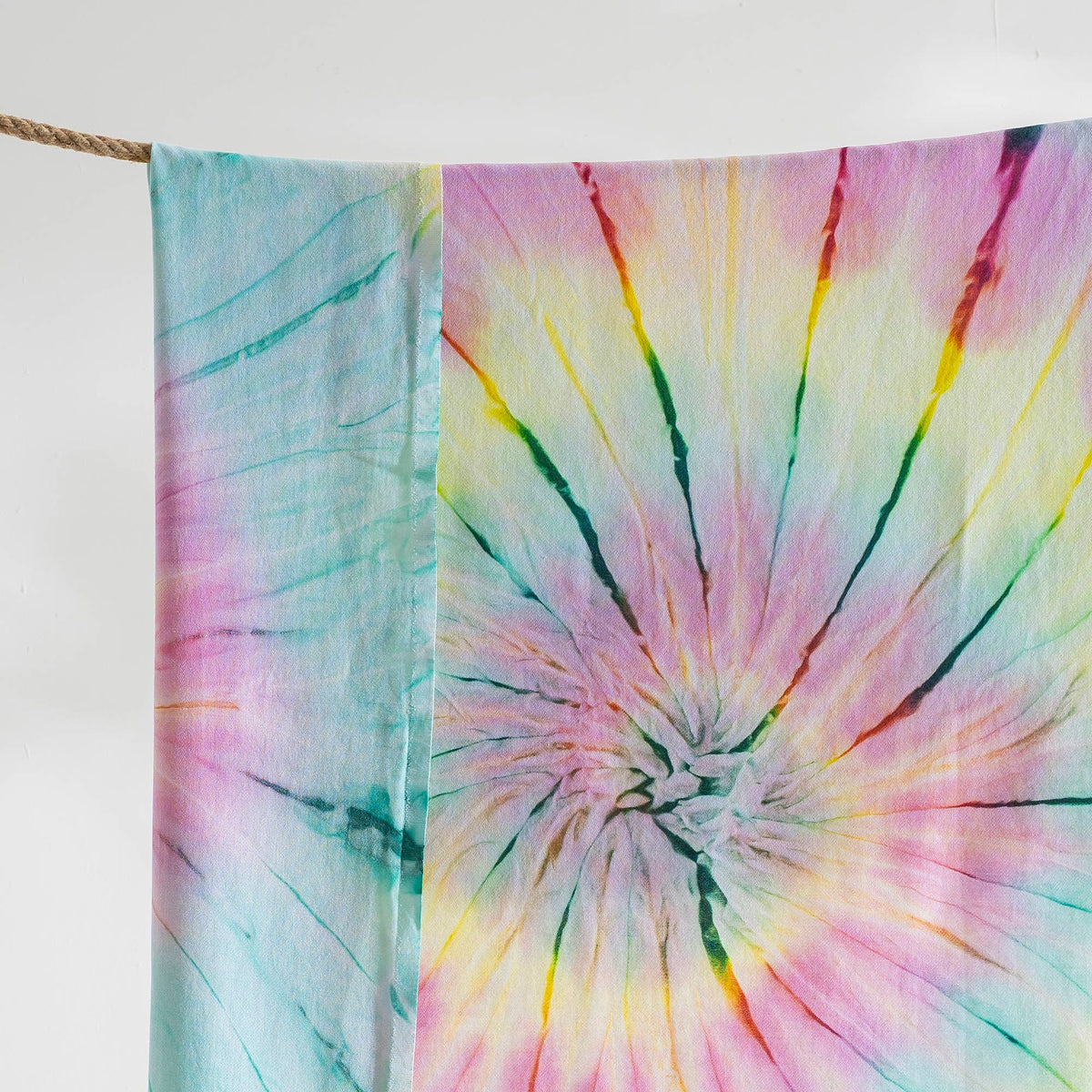 Tie-dye Turkish beach towel in pink, yellow and mint spiral, 33x65 in | Kikoya
