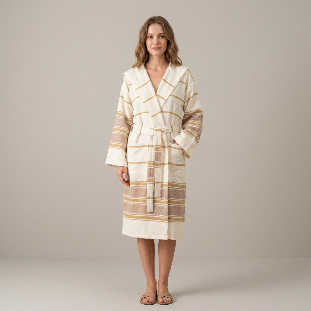 Bohemia Turkish Cotton Bathrobe – Hooded Kimono, 100% Cotton