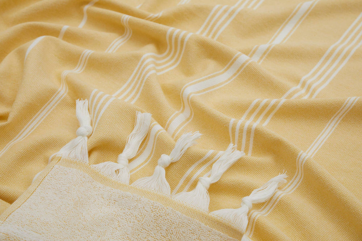 Sultan terry-backed Turkish towel in a hammam stripe, 35x70 in | Kikoya