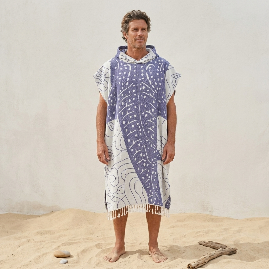 Whale Shark Adult Hooded Changing Poncho – Print, front view | Kikoya