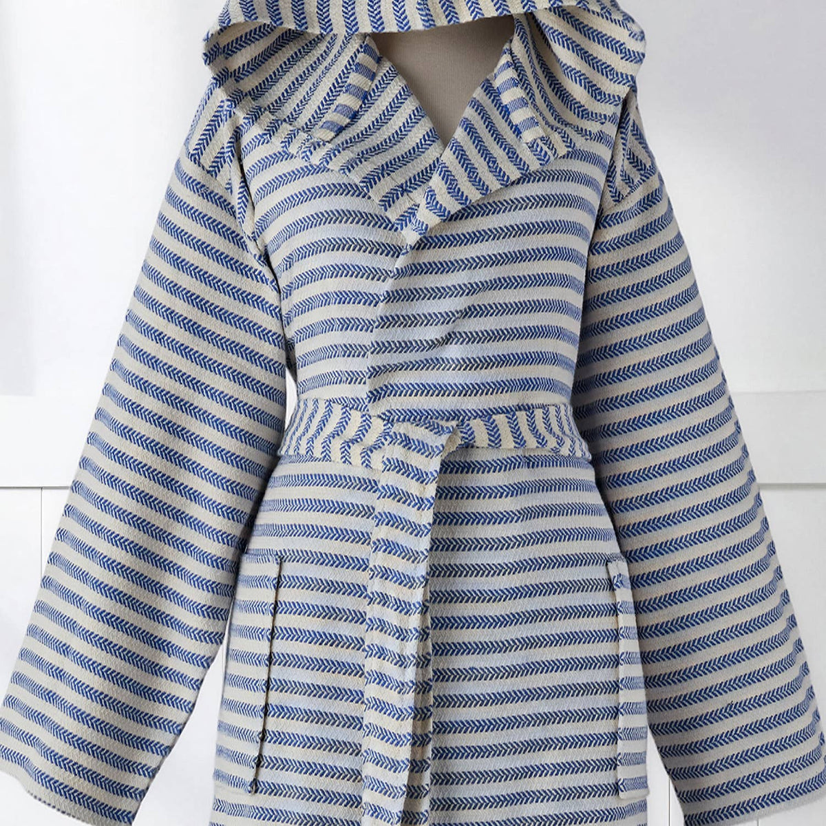 Fine stripe Turkish cotton bathrobe – hooded, belted | Kikoya