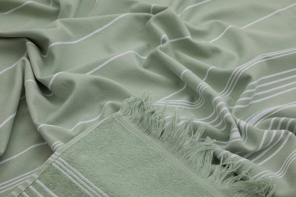 Sense terry-backed Turkish towel in tonal stripe, bath and hand sizes | Kikoya