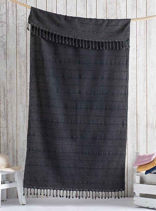 Anatolya stonewashed Turkish beach towel in a tonal rib, 33x66 in | Kikoya