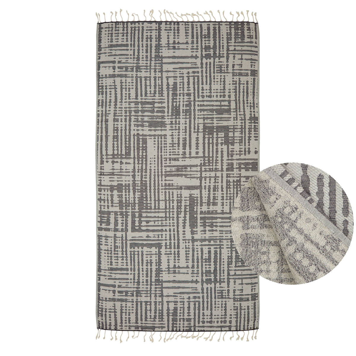 Vintage terry-backed Turkish towel with faded block jacquard, 35x70 in | Kikoya