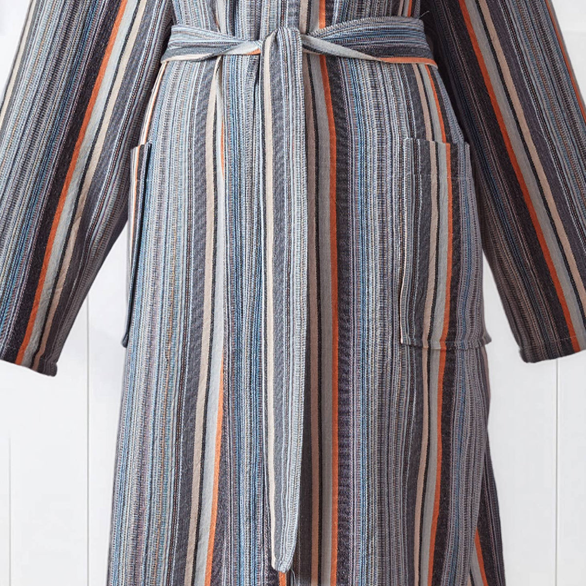 Antique Turkish hooded bathrobe – Grey & Rust Stripe | Kikoya