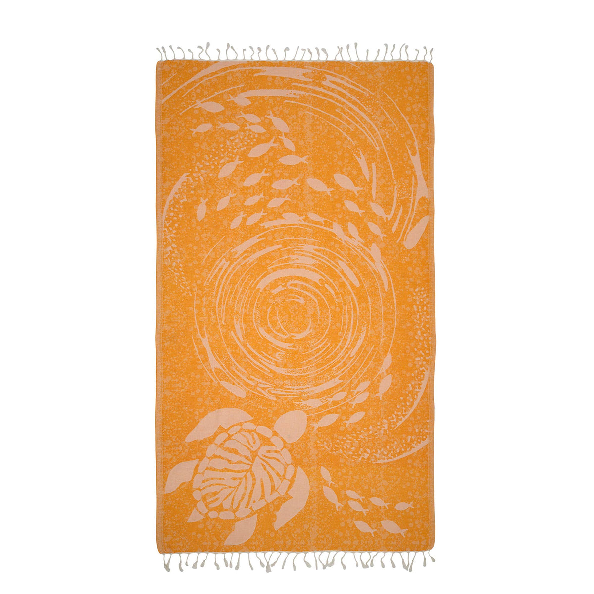 Ocean Turtle Turkish beach towel with woven sea-turtle jacquard, 35x70 in | Kikoya