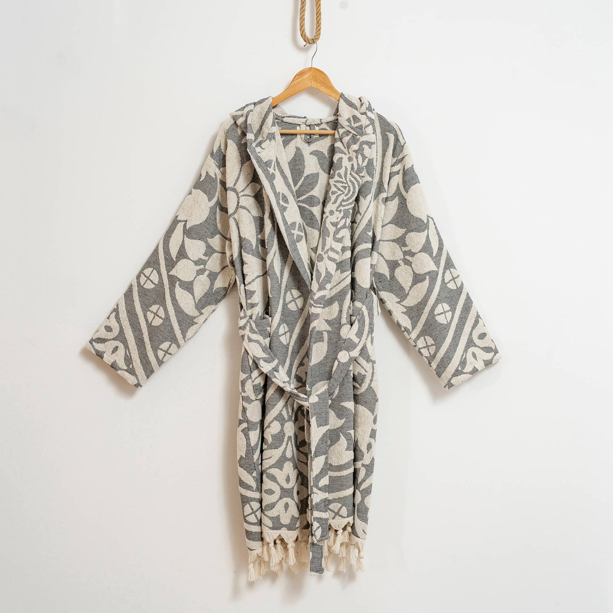 Mandala raised terry Turkish bathrobe, hooded | Kikoya