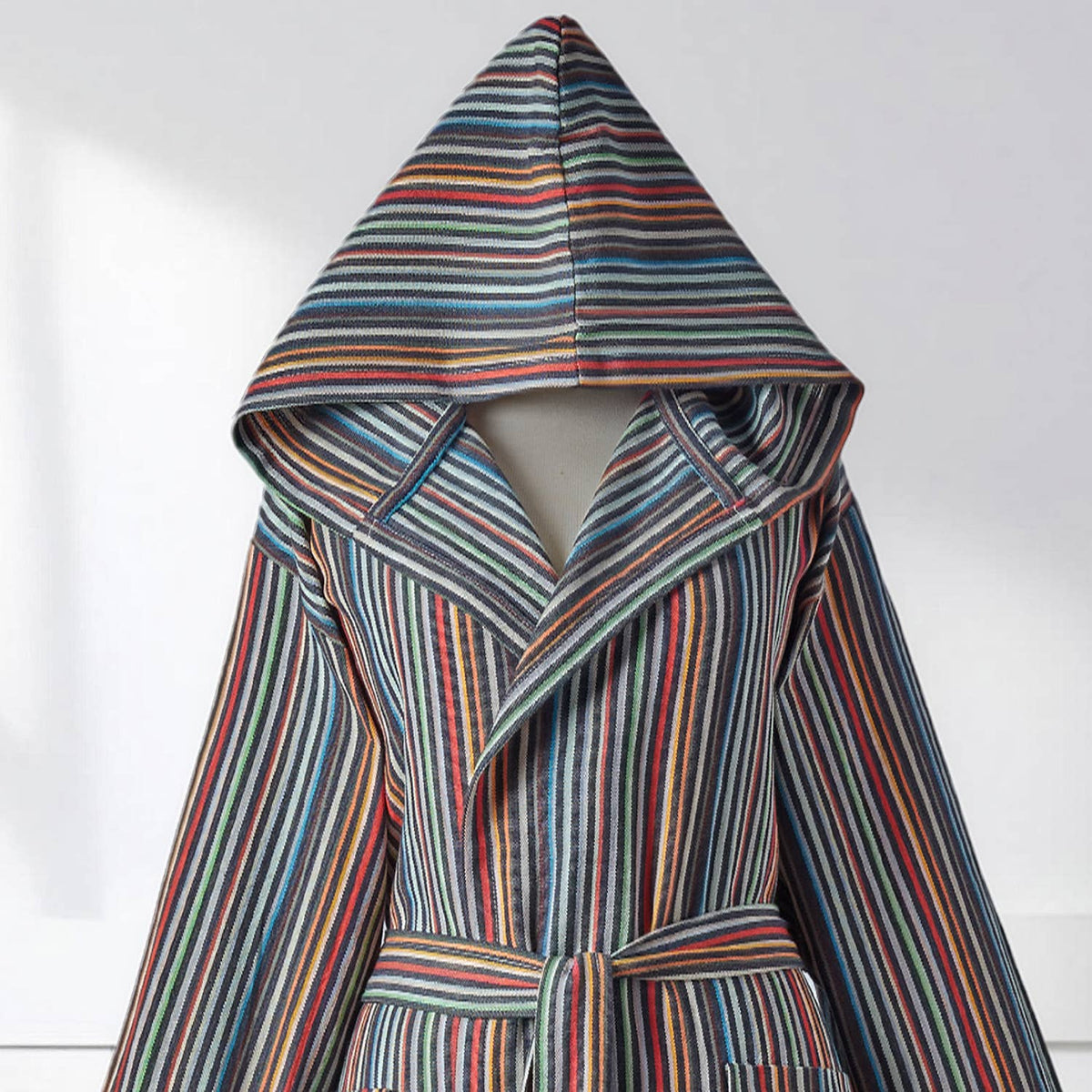 Antique Turkish hooded bathrobe – Charcoal & Rust Stripe | Kikoya