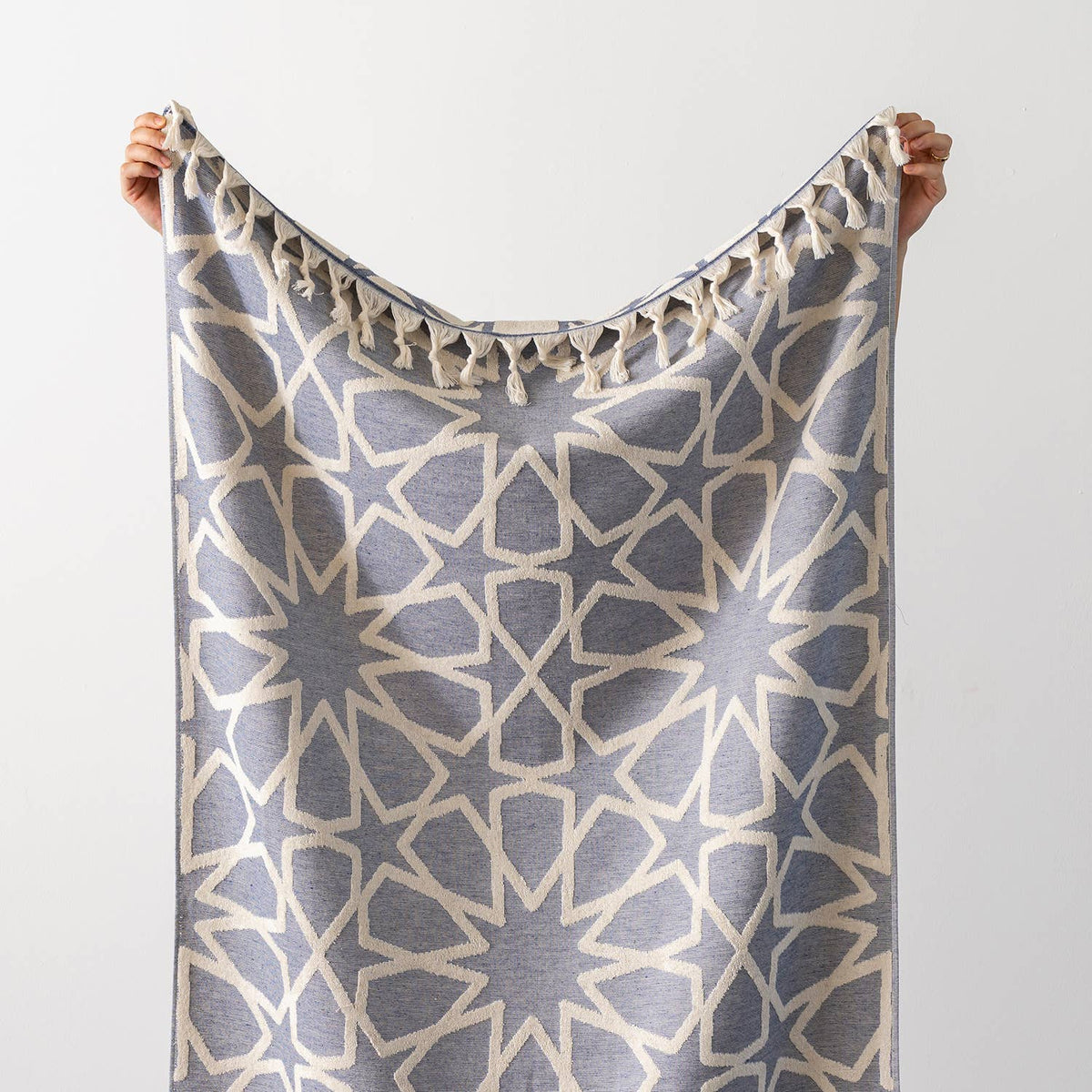 Maya Turkish terry towel with woven geometric jacquard, 36x66 in | Kikoya