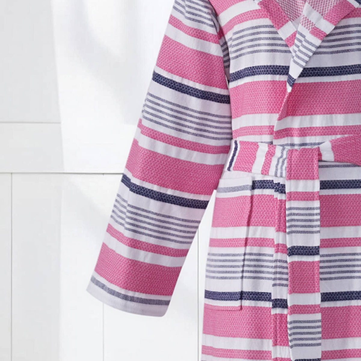 Multi stripe Turkish bathrobe in pink & purple – hooded | Kikoya