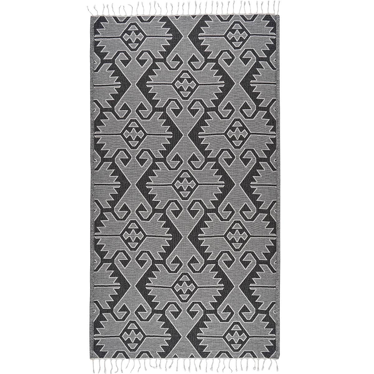 Kilim Turkish beach towel with all-over ikat motif, 33x66 in, deep tones | Kikoya