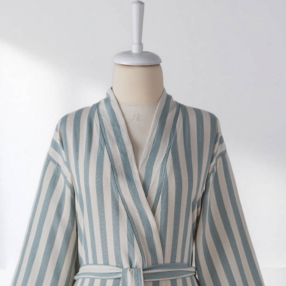 Pinstripe Turkish cotton bathrobe in grey & green – kimono | Kikoya