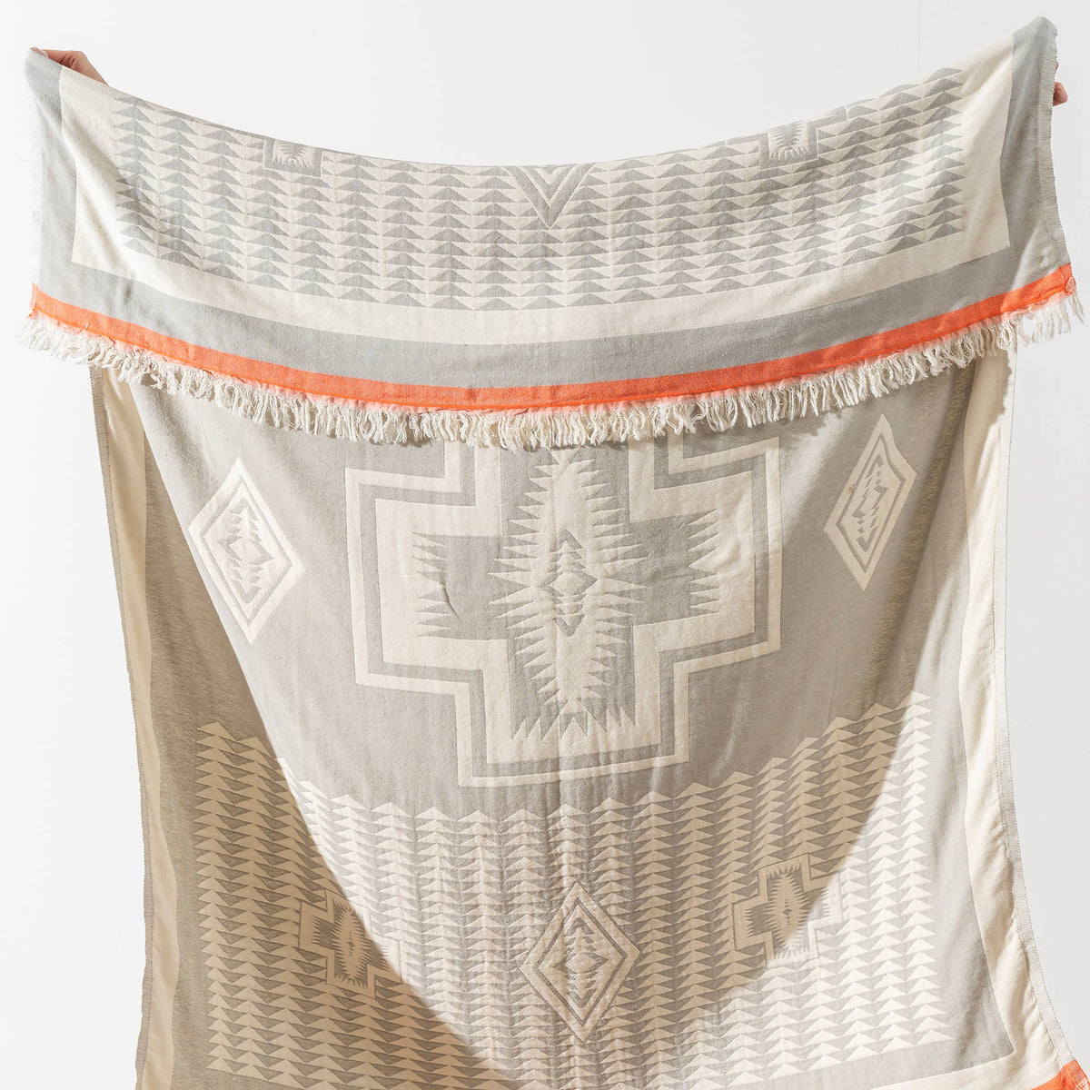 Giha Turkish cotton throw blanket – Southwestern Cross, Light Grey, alternate view | Kikoya
