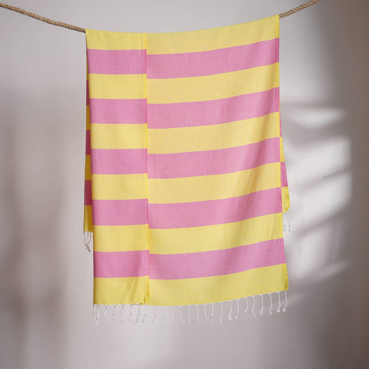 Cabana Turkish beach towel in wide pink and yellow stripes, 33x66 in | Kikoya
