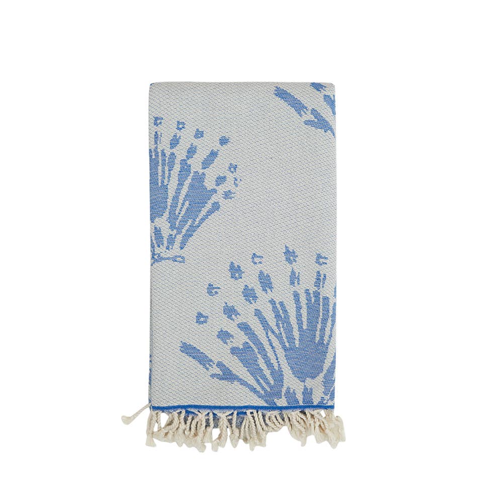 Pearls Turkish towel with coral-sprig jacquard and terry back, 35x70 in | Kikoya