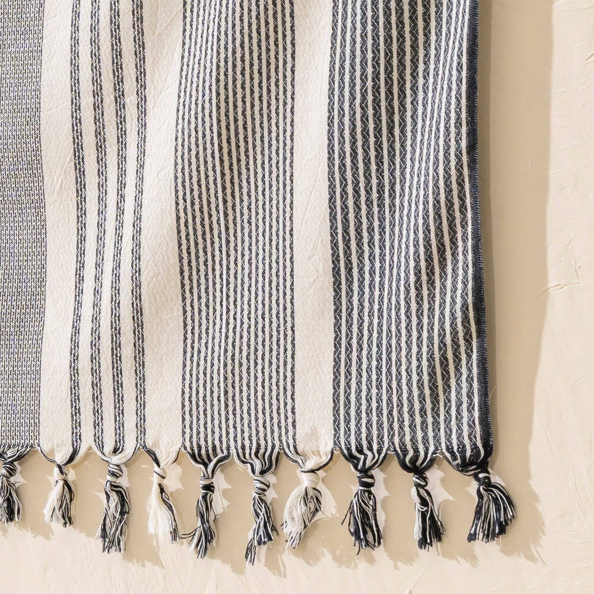Tan Turkish beach towel in grey and taupe stripes, 33x66 in | Kikoya
