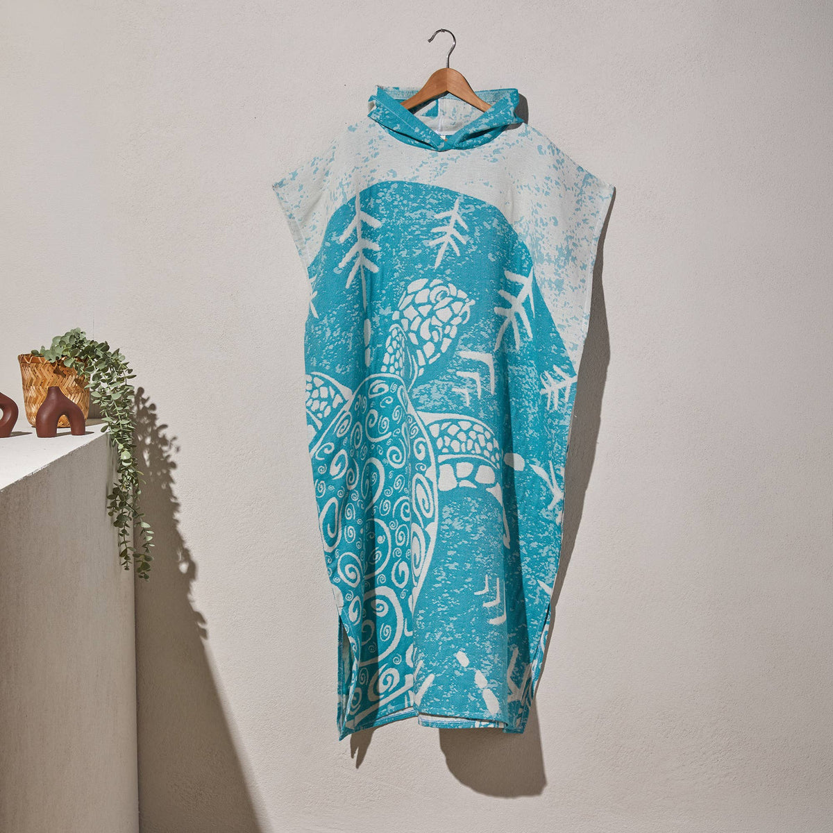 Galapagos Turtle Adult Hooded Changing Poncho – Print, back view | Kikoya