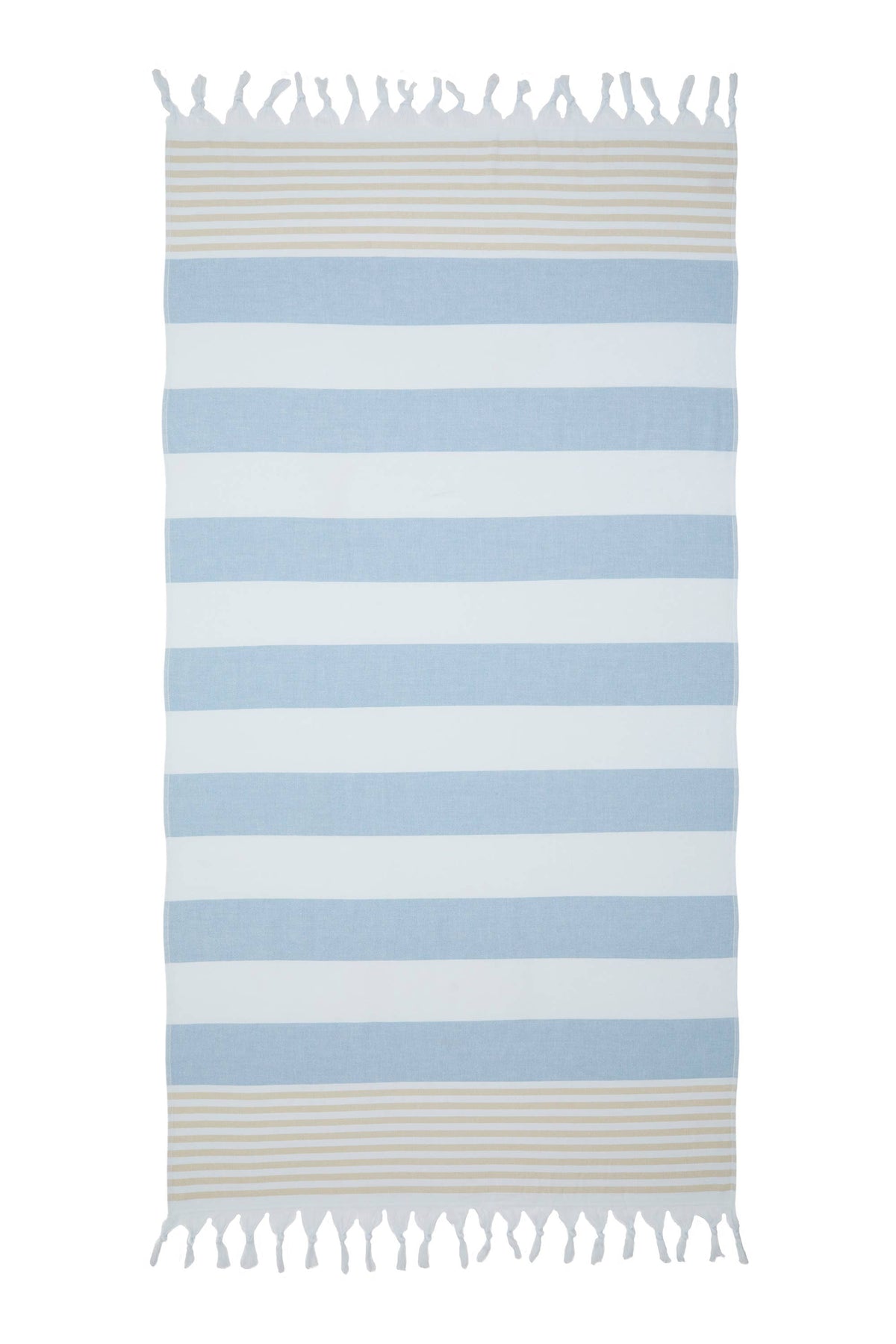Mediterranean terry-backed Turkish towel in Beige & Blue block stripe, 35x70 in | Kikoya
