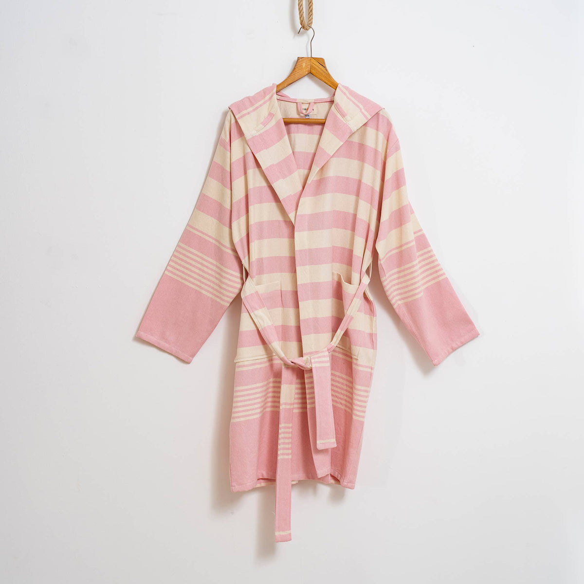 Rumi wide stripe Turkish bathrobe – hooded | Kikoya