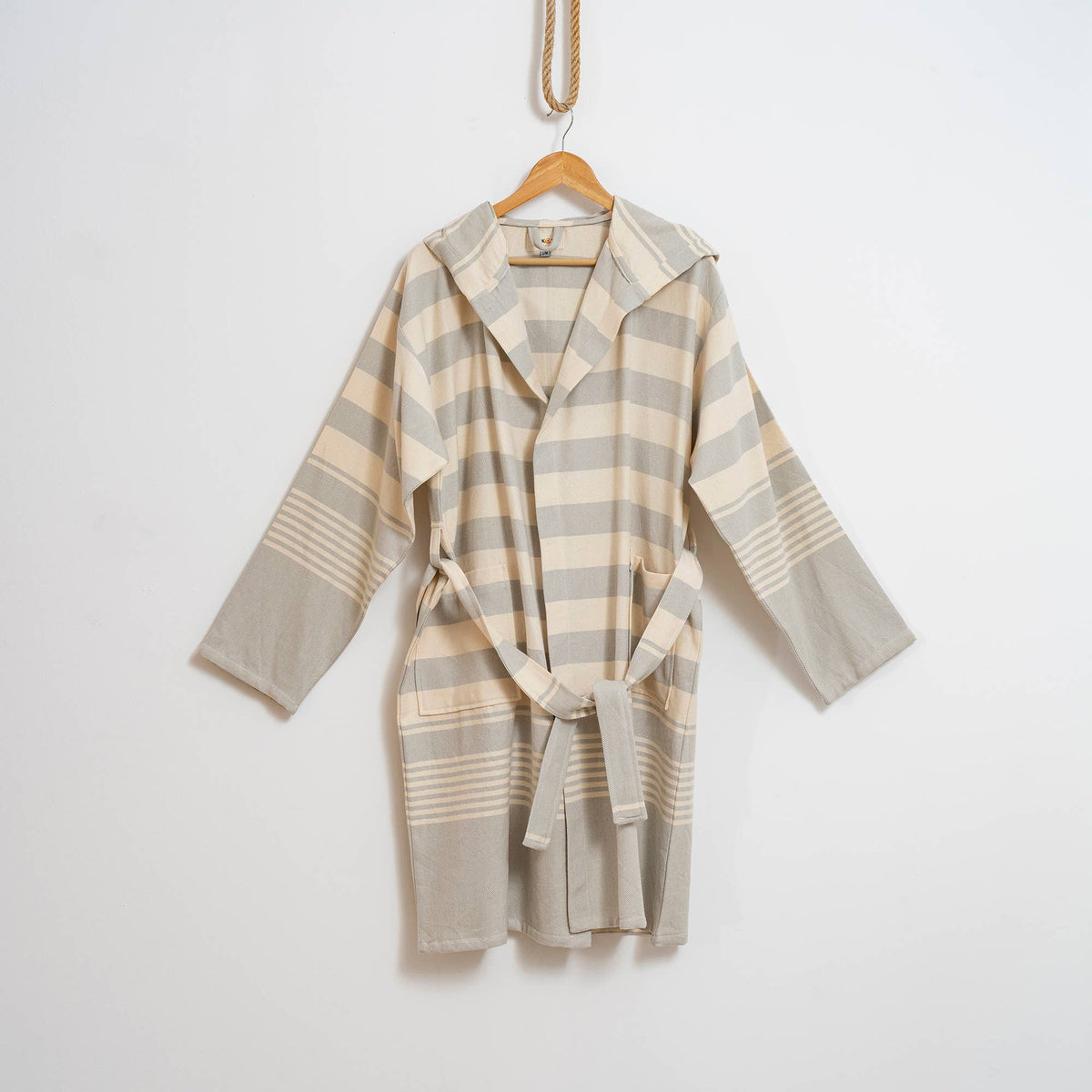 Rumi wide stripe Turkish bathrobe – hooded | Kikoya