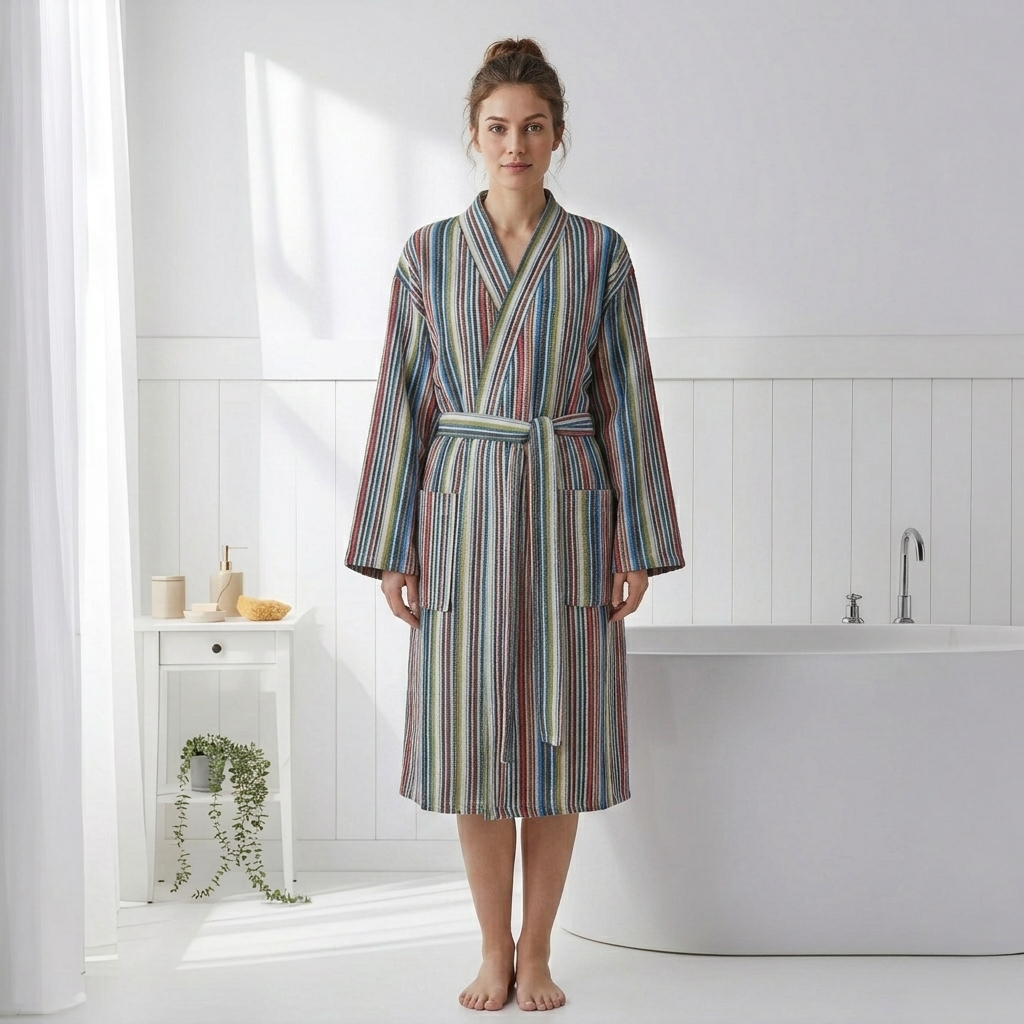Antique Turkish kimono bathrobe – Grey Multi Stripe | Kikoya