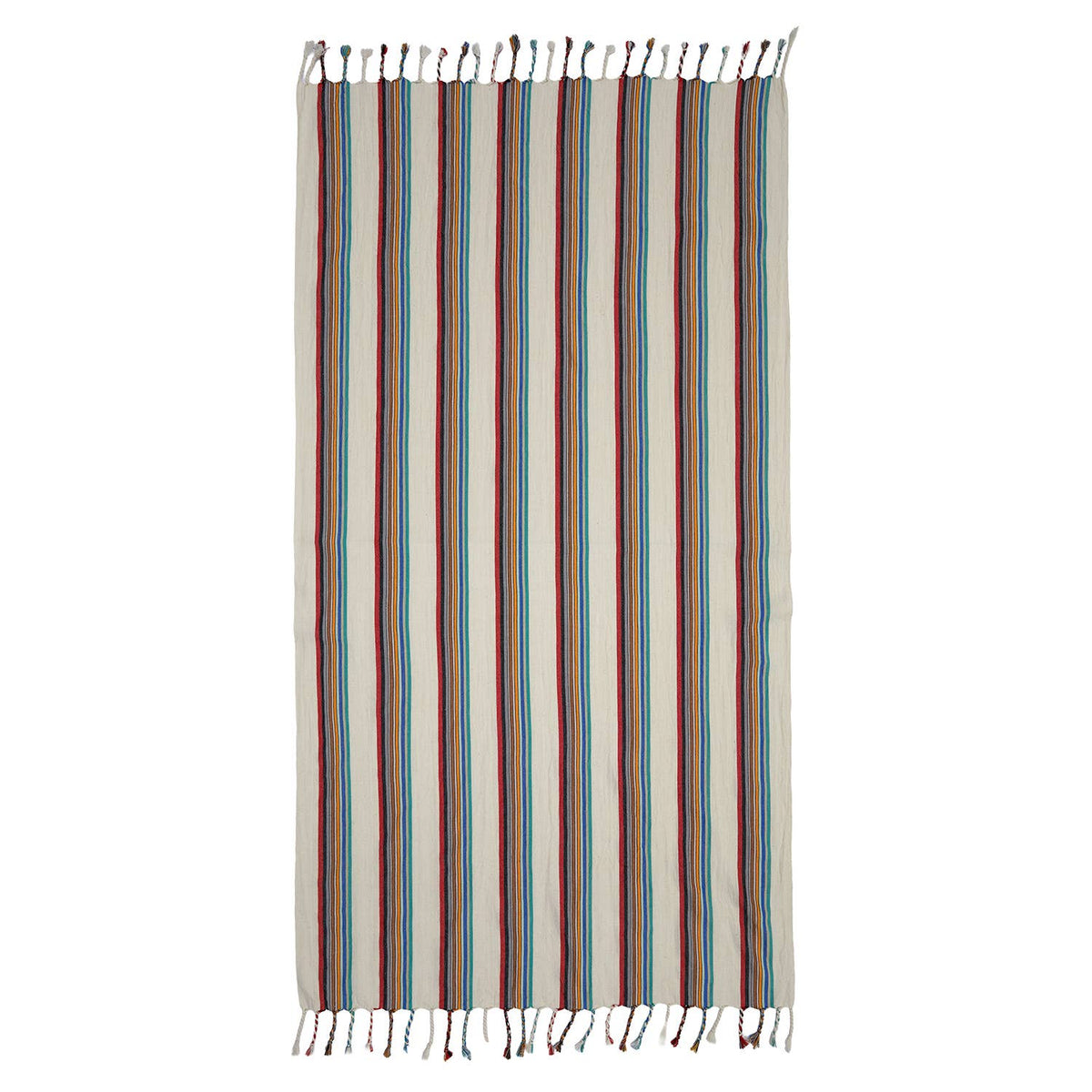 Premium Rustic Turkish beach towel in multicolour ticking stripe, 33x66 in | Kikoya