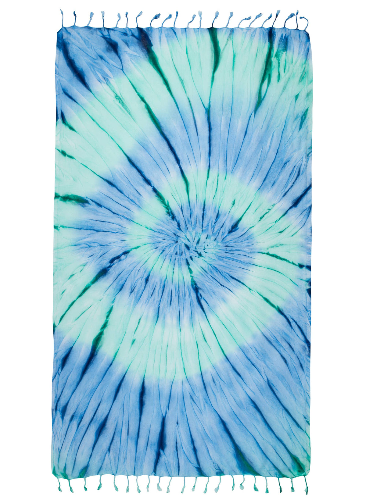 Tie-dye Turkish beach towel in ocean blue spiral, 33x65 in, sand-shedding flat weave | Kikoya