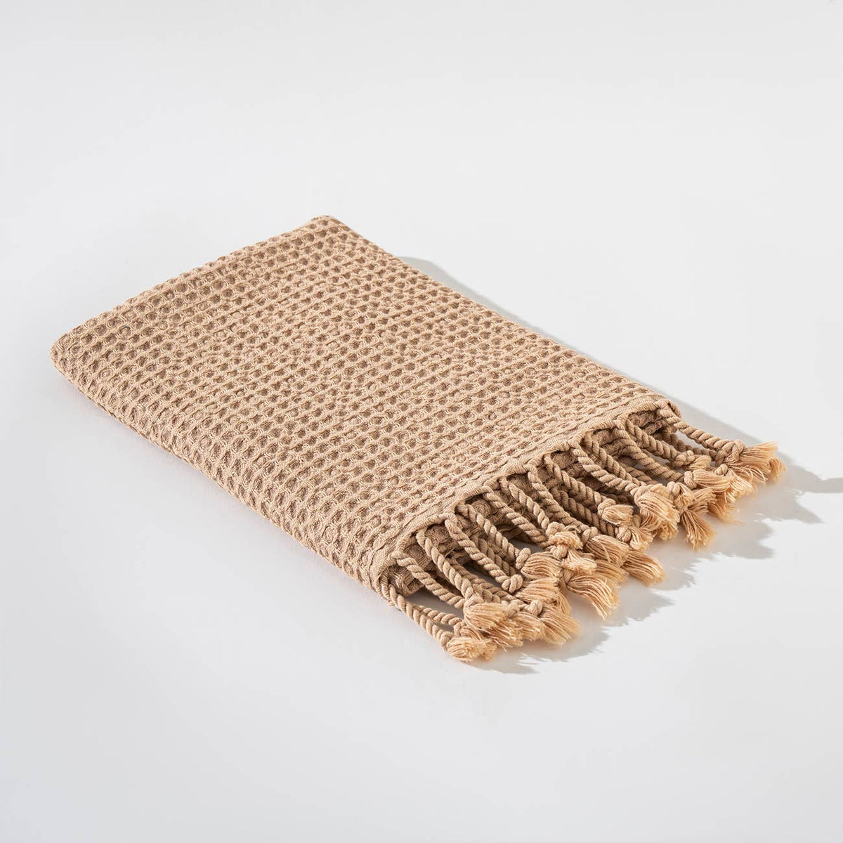 Waffle stonewashed Turkish hand towel – Milky Beige | Kikoya