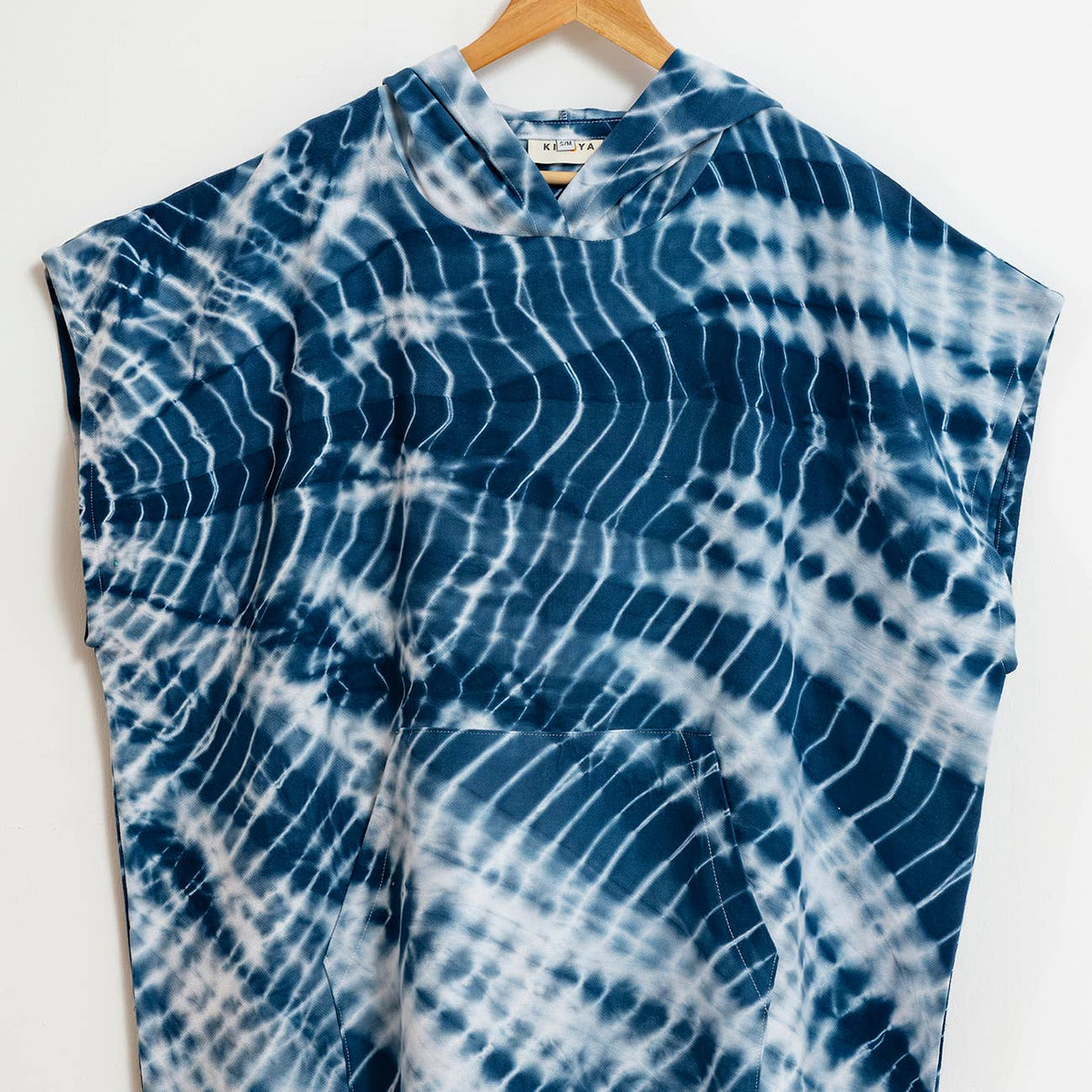 Shibori Adult Hooded Changing Poncho – Indigo Tie-dye, alternate view | Kikoya