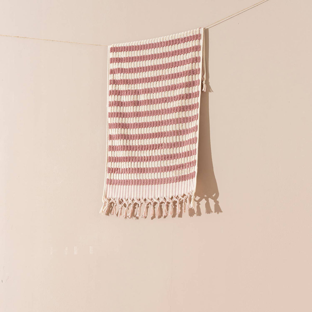 Lokum pompom Turkish hand towel, 17x38 in, handloomed check with pompom fringe | Kikoya