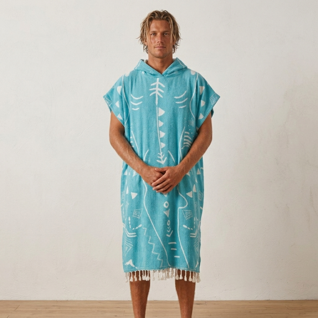 Native Shark Adult Hooded Changing Poncho – Print, front view | Kikoya