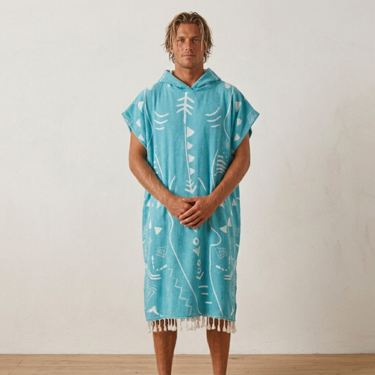 Native Shark Adult Hooded Changing Poncho – Print, front view | Kikoya
