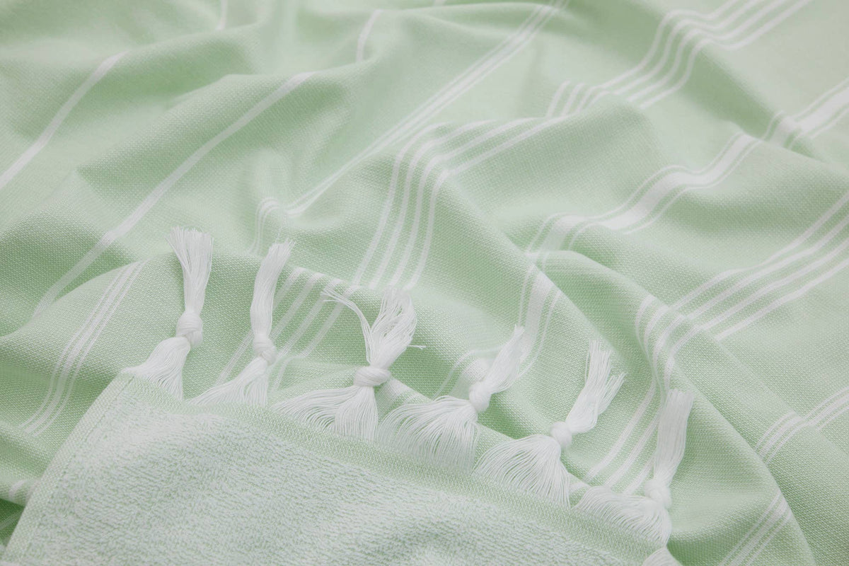 Sultan terry-backed Turkish towel in a hammam stripe, 35x70 in | Kikoya