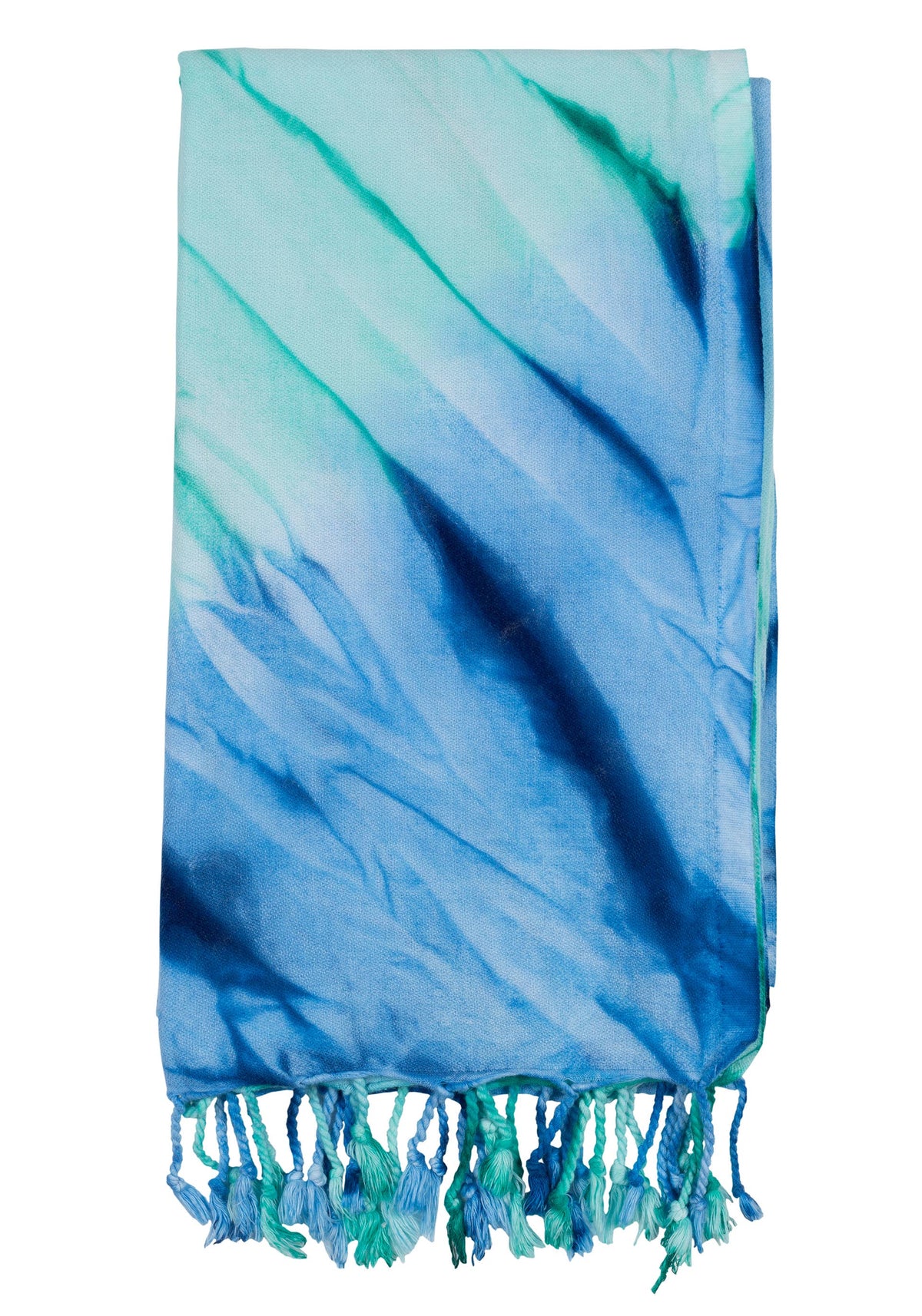 Tie-dye Turkish beach towel in ocean blue spiral, 33x65 in, sand-shedding flat weave | Kikoya