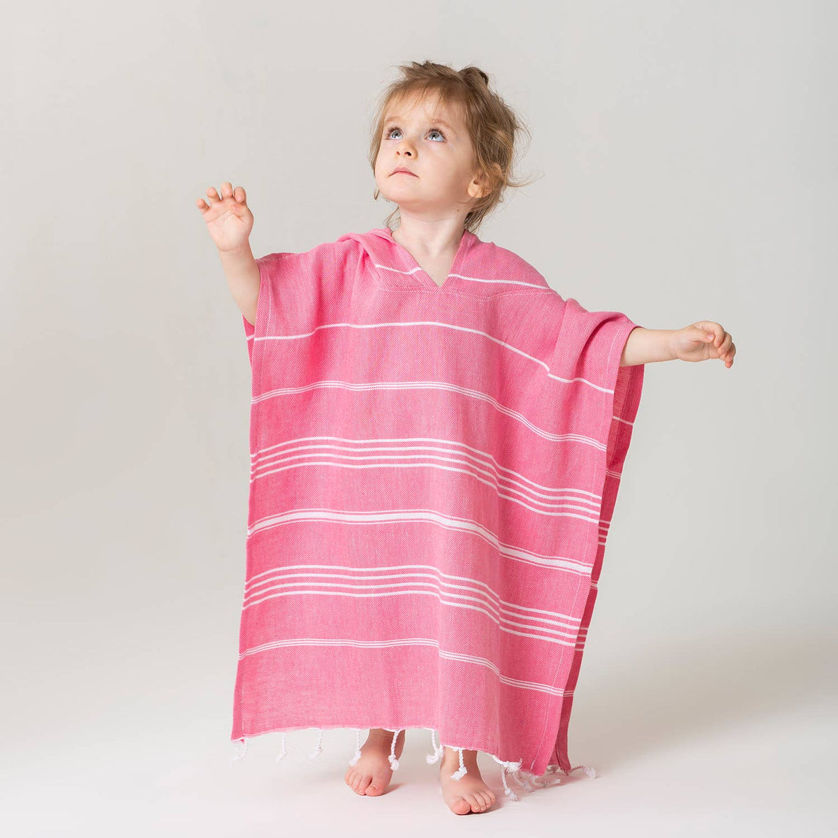 Sultan Kids Hooded Towel Poncho – Stripe, Pink | Kikoya