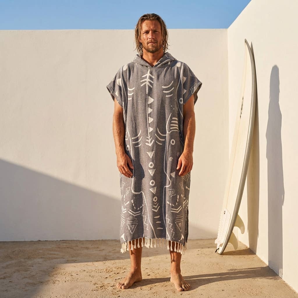Native Shark Adult Hooded Changing Poncho – Print, styled view | Kikoya
