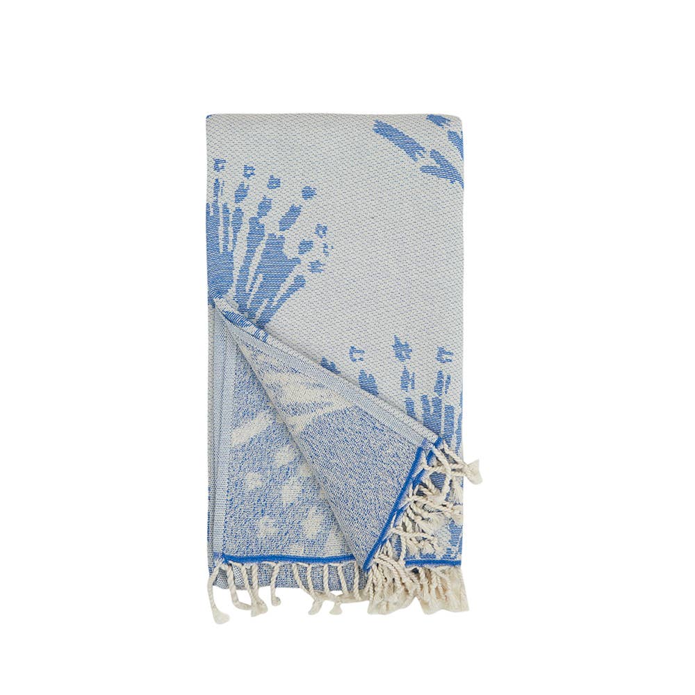 Pearls Turkish towel with coral-sprig jacquard and terry back, 35x70 in | Kikoya