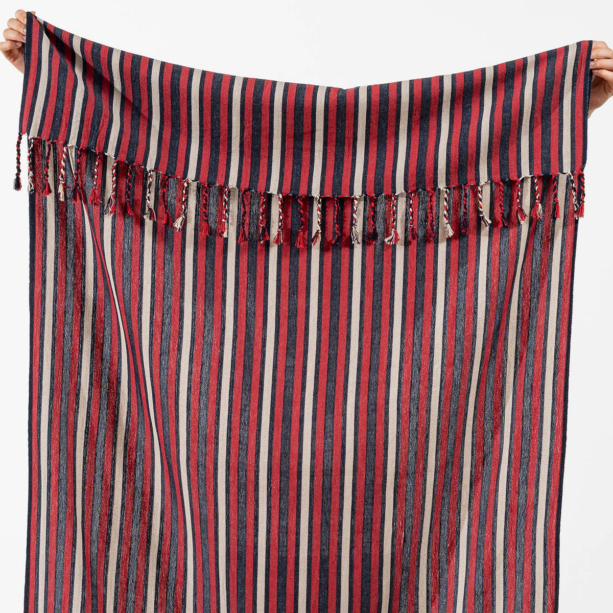 Premium Rustic Turkish beach towel – Burgundy Stripe, weave texture detail | Kikoya