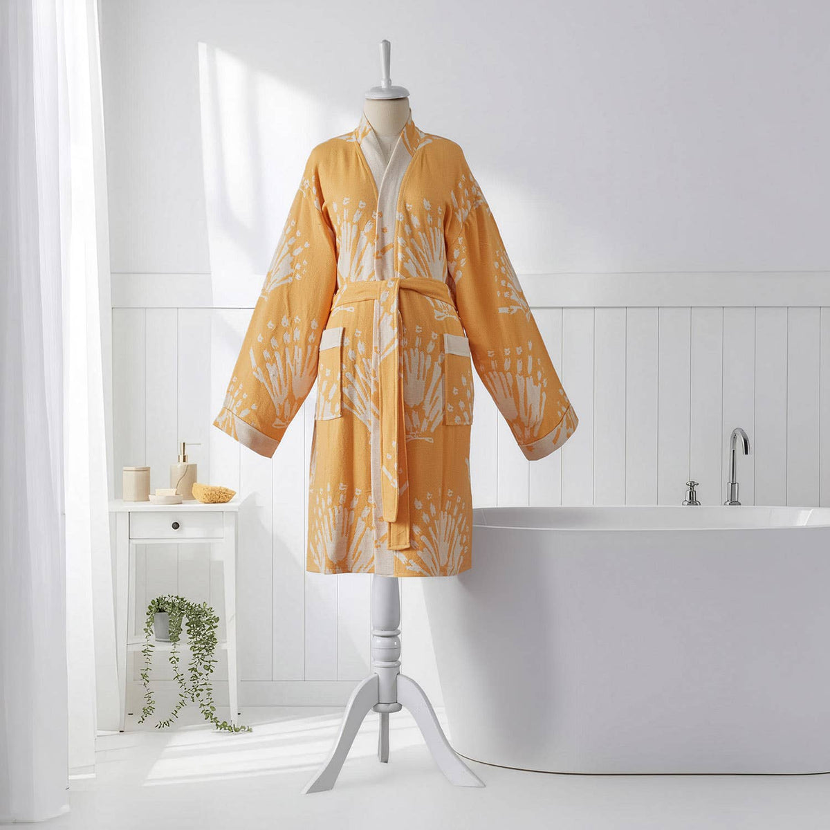 Damask Turkish cotton bathrobe – kimono, woven paisley | Kikoya
