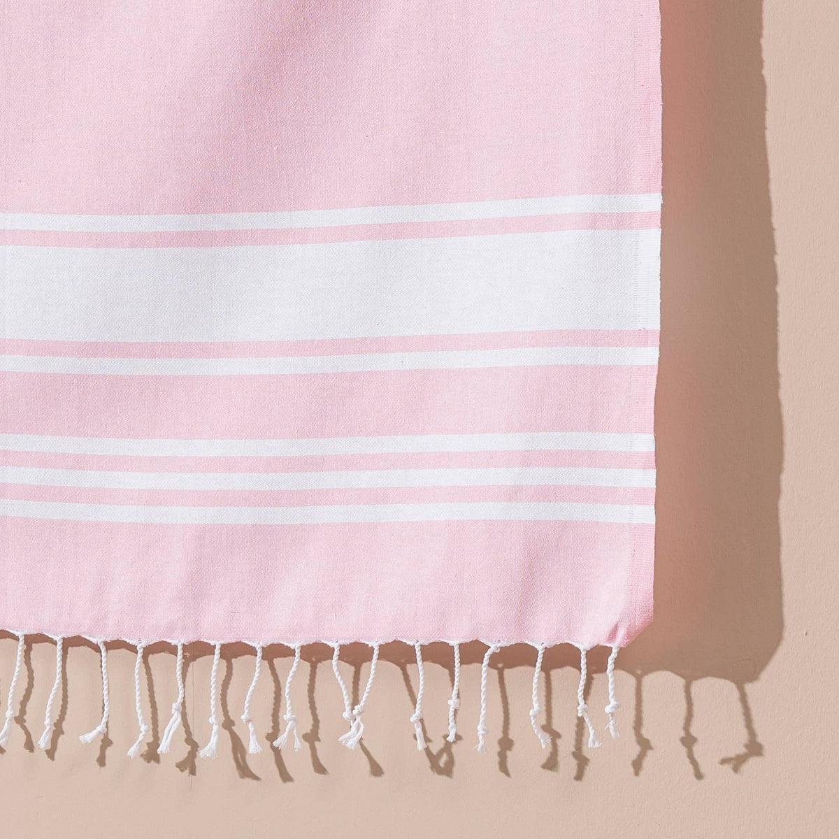 Fine stripe Turkish beach towel on cream, 33x66 in, flat-woven peshtemal | Kikoya