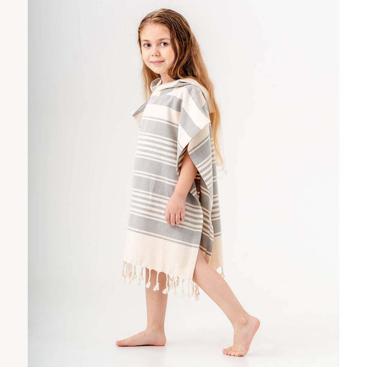 Anatolia Kids Hooded Towel Poncho – Stripe, alternate view | Kikoya