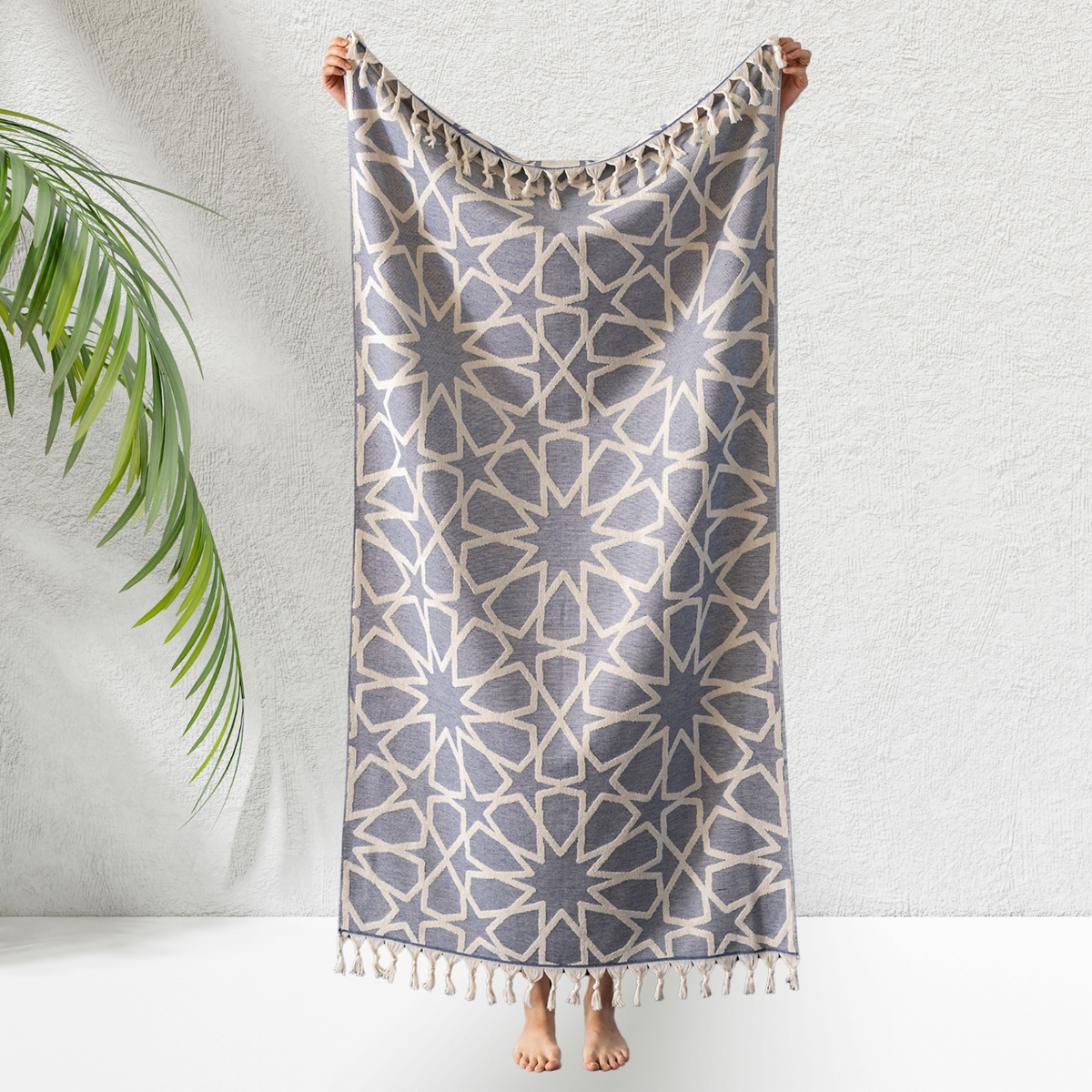 Maya Turkish terry towel with woven geometric jacquard, 36x66 in | Kikoya