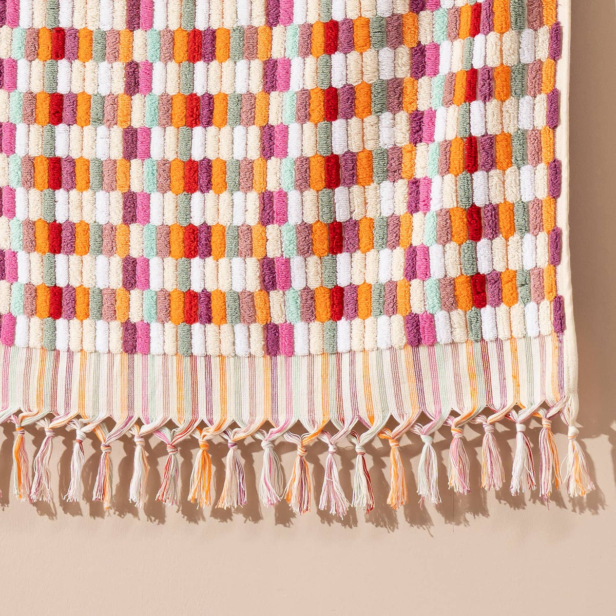 Lokum handloomed Turkish bath towel in check weave, 35x68 in | Kikoya