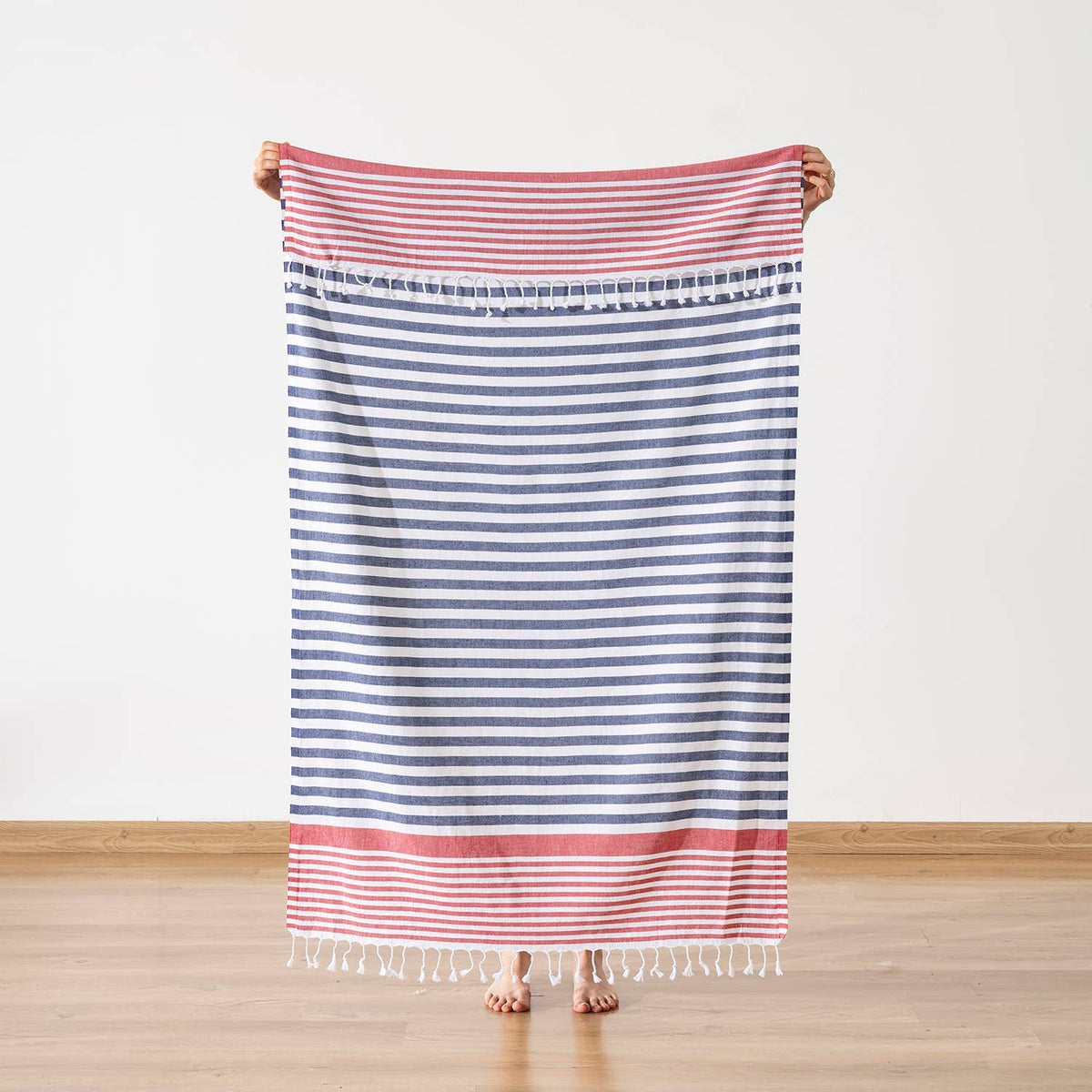 Capri Turkish beach towel – Navy & Red | Kikoya