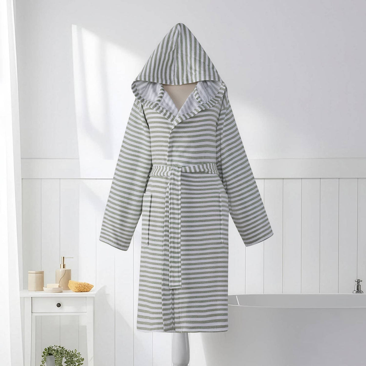 Royal terry-backed Turkish bathrobe – stripe, hooded | Kikoya