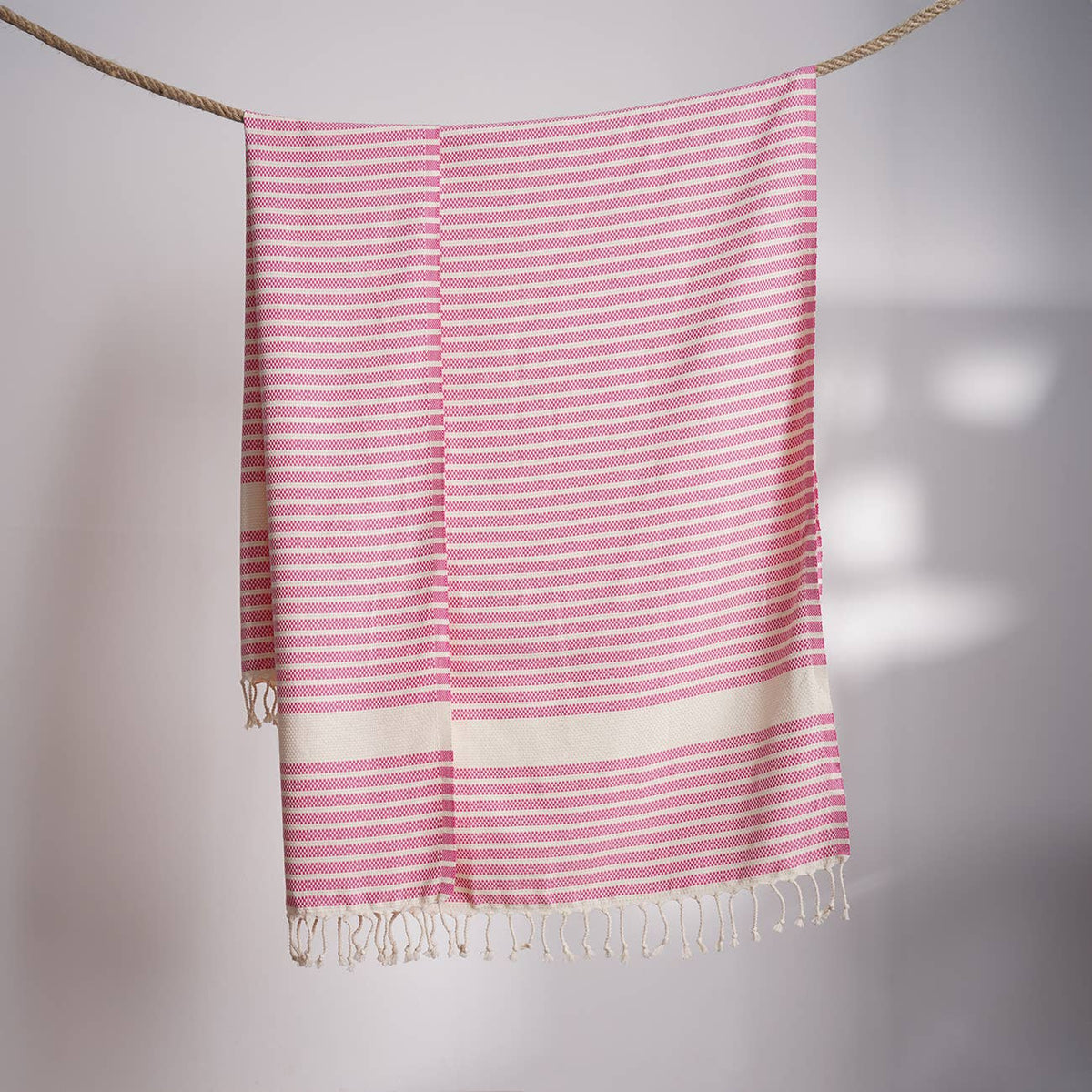 Midas Turkish beach towel in Pink basket weave, 33x66 in | Kikoya