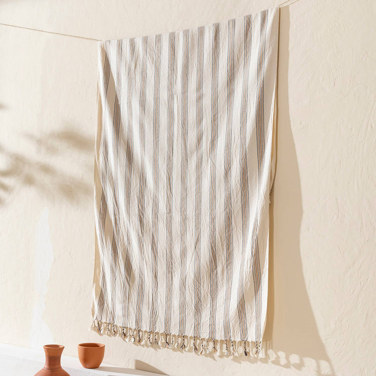Premium Rustic Turkish Beach Towel – Caramel Stripe, 100% Cotton Peshtemal, 40x70 in
