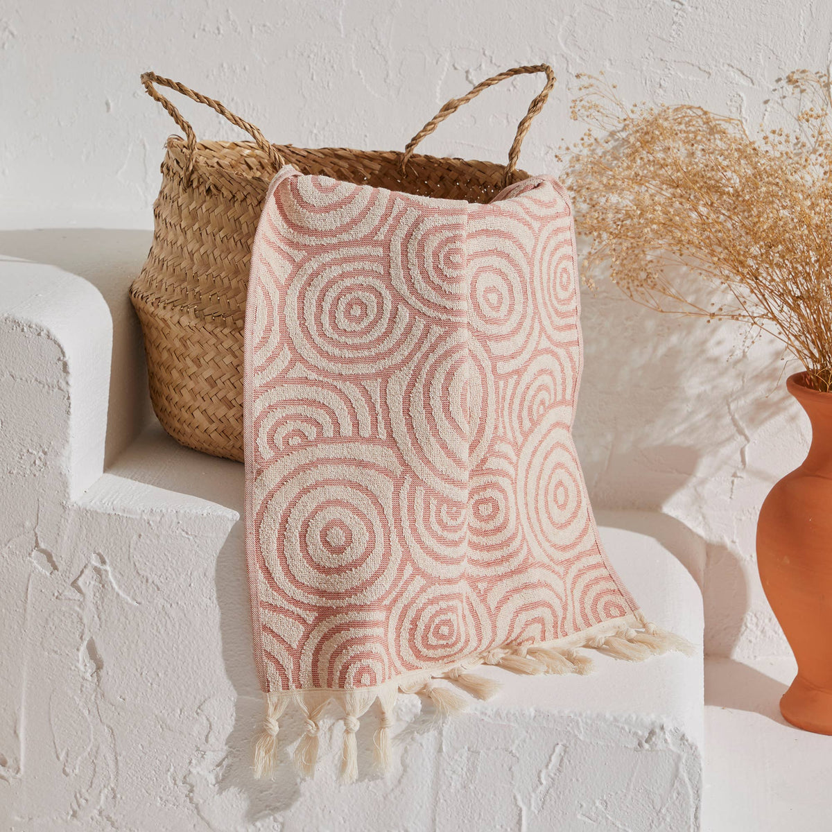 Double terry Turkish hand towel with woven jacquard pattern | Kikoya