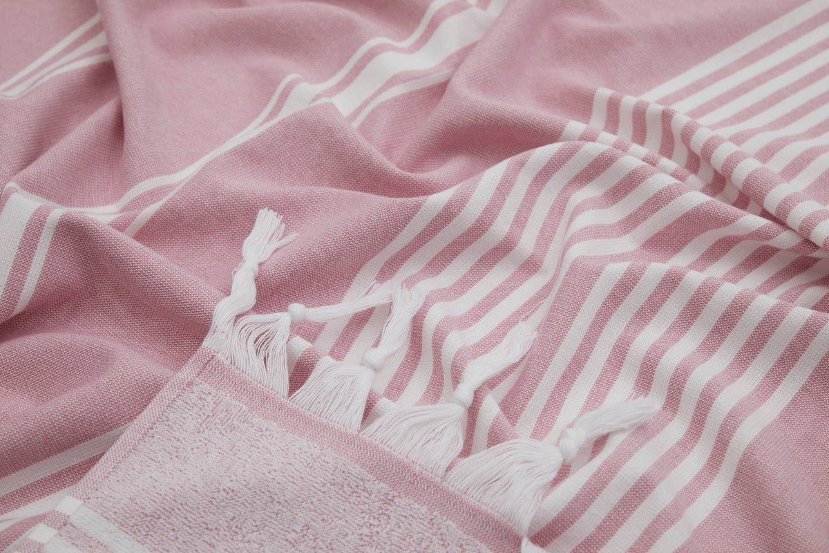 Arma terry-backed Turkish towel in fine green pinstripe | Kikoya