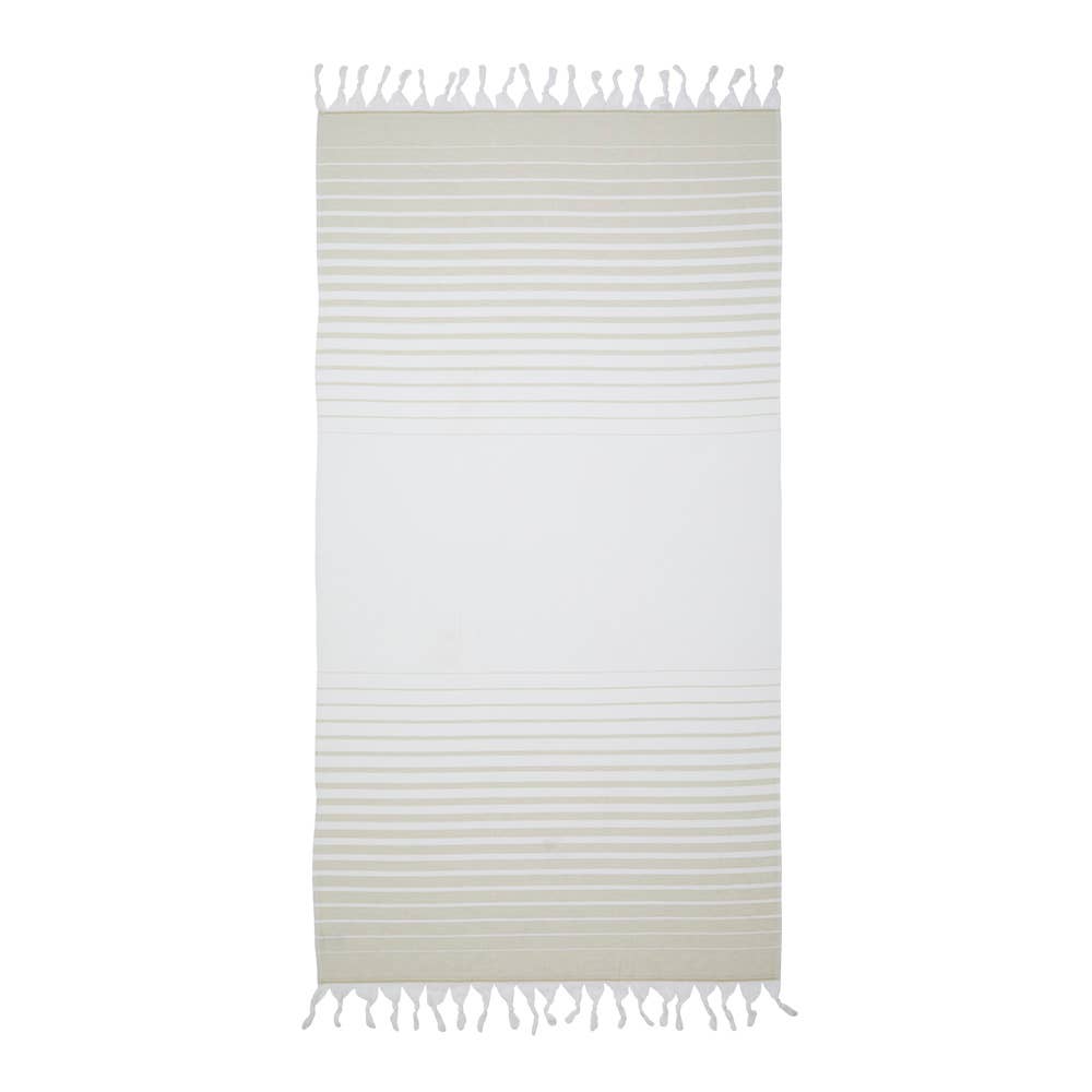 Paradiso terry-backed Turkish towel in two-tone stripe with tassel fringe, 35x70 in | Kikoya